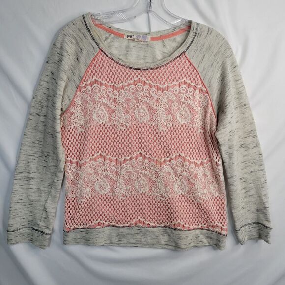 M JOLT NORDSTROM coral cream gray lace front sweatshirt sweater MEDIUM - Picture 1 of 4